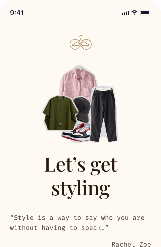 Closet Heritage onboarding screen showing Let's get styling